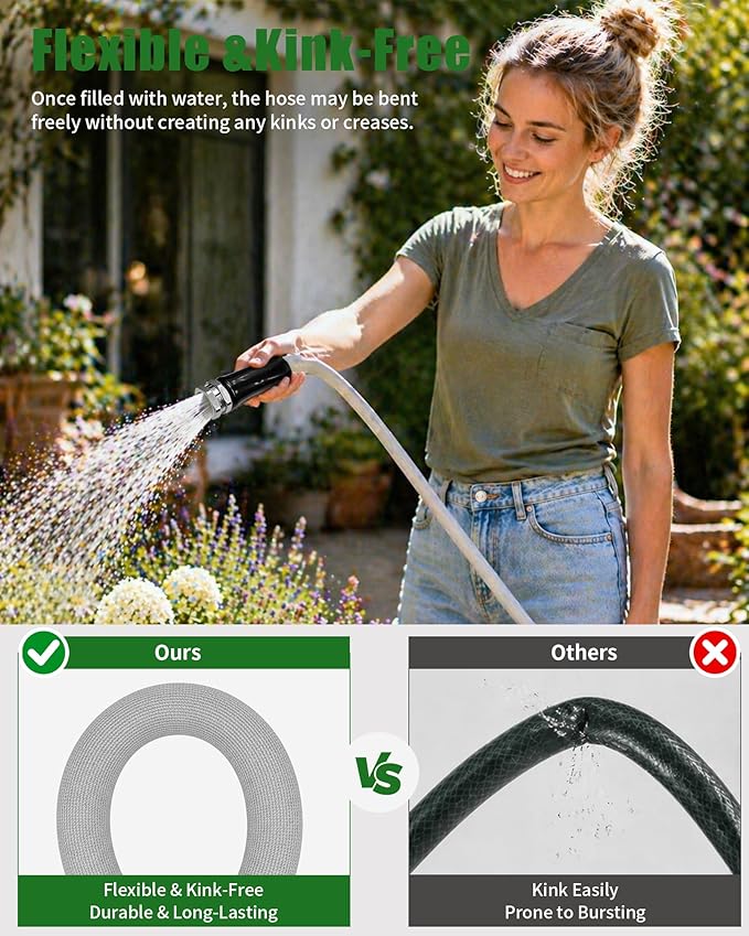 Garden Hose 50ft, Ultra-Light & Flexible Water Hose, Durable, All-Weather, Made of TPU-Drinking Water Safe, Easy to Store & Coil, Kink-Free, Camping, Car Wash, Yard, Garden and Home, Gray