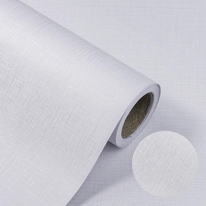 White Wallpaper Grasscloth Peel and Stick Wallpaper 15.7"x 118" Fabric Contact