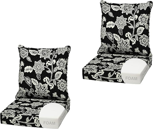 Arden Outdoor Foam Deep Seat Cushion (2-Pack), 22x24, Premium High-Density Foam, Never Flattens, Weather-Proof for Patio Chair Sofa Couch, Ashland Black Jacobean