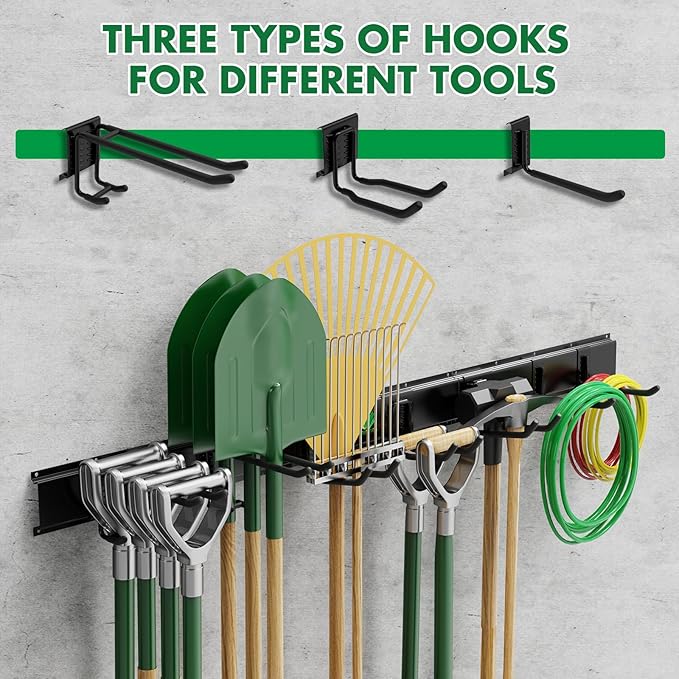 64" Garage Tool Organizer Wall Mount - 720lbs Garden Tool Organizer with Adjustable Hooks, Heavy Duty Metal Garage Storage Rack