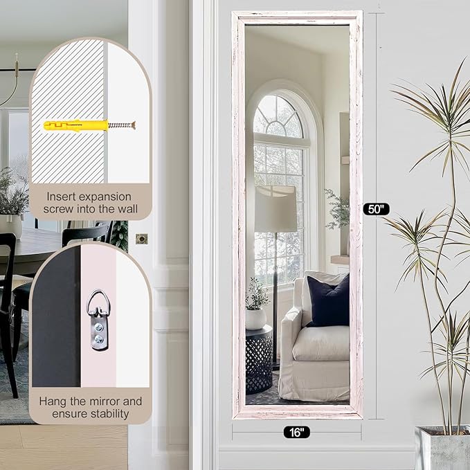 50"x16" Door Mirror, Rustic Full Length Mirror, Over The Door Hanging Mirrors
