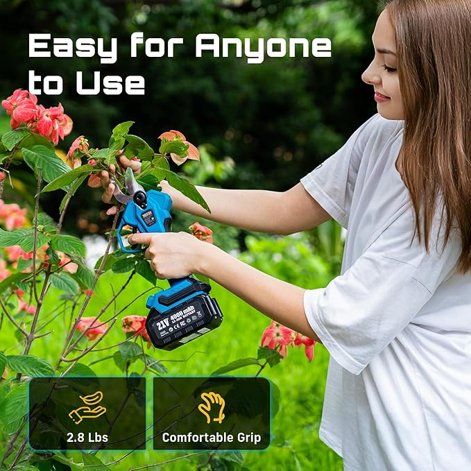 SEESII Electric Pruning Shears Cordless: Up to 1.6" Cutting Diameter Power Pruner - 2 Pcs 4.0Ah Batteries, Brushless Motor, Extra SK5 Blade, 4 Modes Adjustable Branch Cutter for Tree Flower Trimming