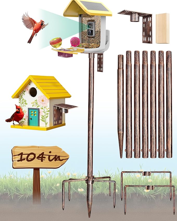 Bird Feeder Pole â 104 Inch Height Bird House Pole with 1-Inch Dia Heavy Duty for Birdfeeders, Feeding Stand with Mount Kit for Outdoor, Slip-Fit Connection, Copper Brushed