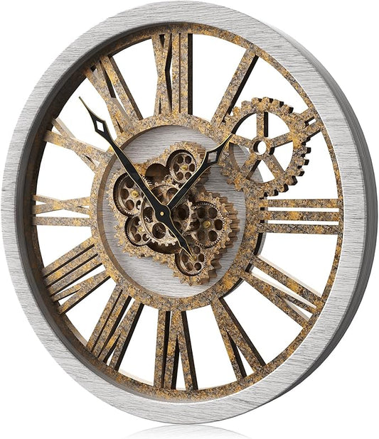 B-Style Large Wall Clock 18 Inch Moving Gear Oversized Vintage Farmhouse Rustic