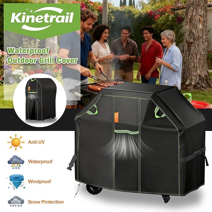 Grill Cover for Outdoor Grill, 48 Inch BBQ Grill Cover 420D Heavy Duty Waterproof with Air Vents/Handles/Straps, Weather Resistant Barbecue Gas Grill Cover for Weber, Genesis, Charbroil, etc