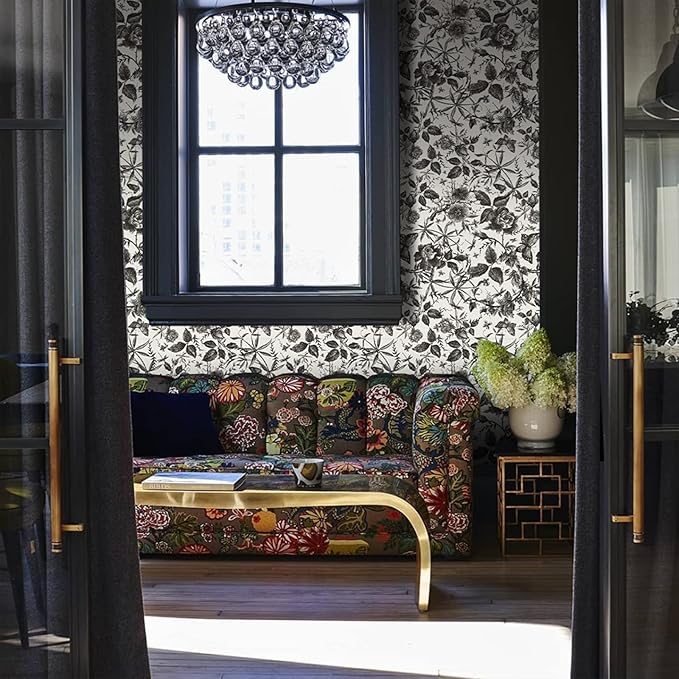 JiffDiff Floral Vintage Wallpaper Peel and Stick Wall Stick Black Rose
