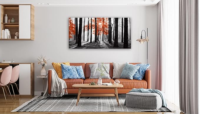 Cao Gen Decor Art S06662 Wall Art Canvas Painting Red Tree in Black and White