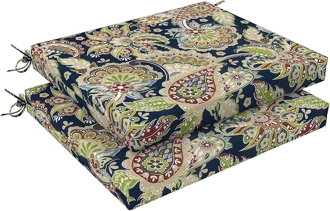 LVTXIII Outdoor Chair Cushions, Fade-Resistant Patio Furniture Cushions Outdoor Chair Pads with Ties for Dining Chairs and Garden Furniture Use, 18.5"x16"x2" 2 Pack, Paisley Sapphire Blue