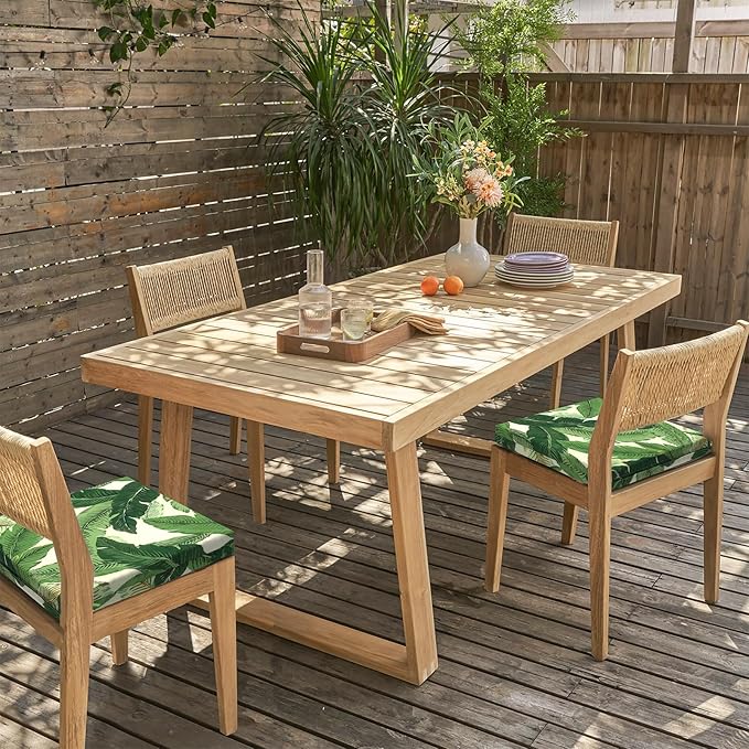 LVTXIII Outdoor Chair Cushions, Fade-Resistant Patio Furniture Cushions Outdoor Square Chair Pads with Ties for Dining Chairs and Garden Decoration, 18.5"x16"x2" Set of 4, Swaying Palms Green