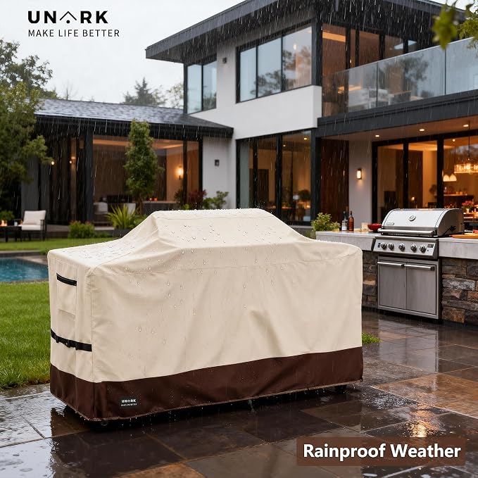 86 Inch Extra Large Grill Cover Kitchen Island Cover Large Island Grill Cover for Outdoor Grill Outdoor Kitchen Cover Heavy Duty Waterproof 86" L x 42" W x 48" H, Beige and Brown