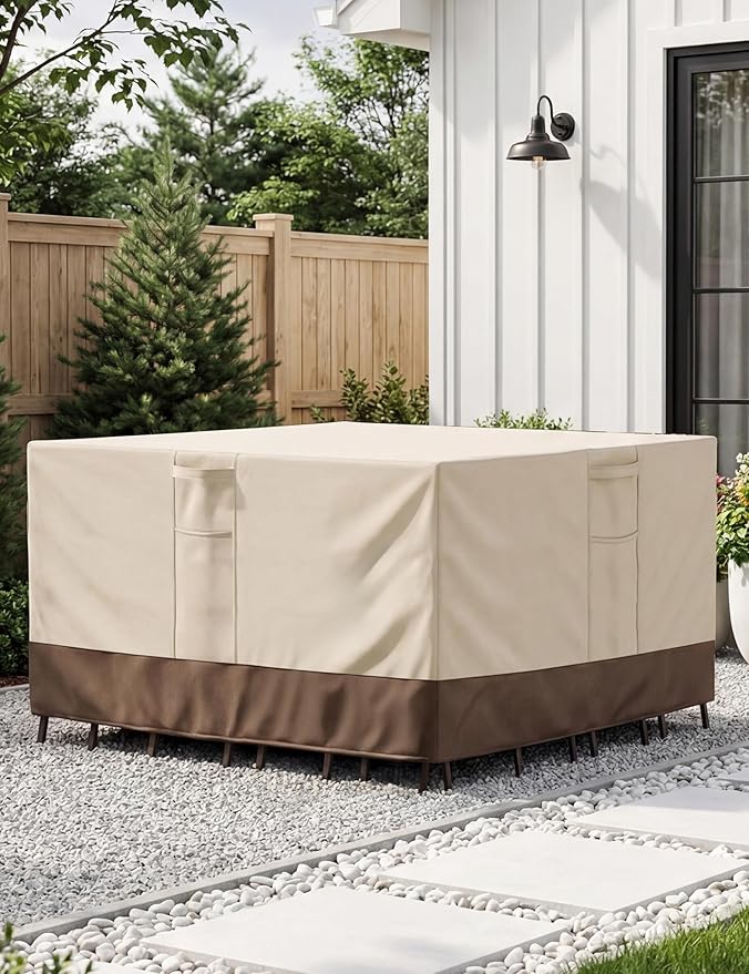 Patio Furniture Covers Waterproof Square, Outdoor Furniture Covers Waterproof Windproof with Padded Handles, Heavy Duty 600D Oxford Outdoor Table Chair Set Cover
