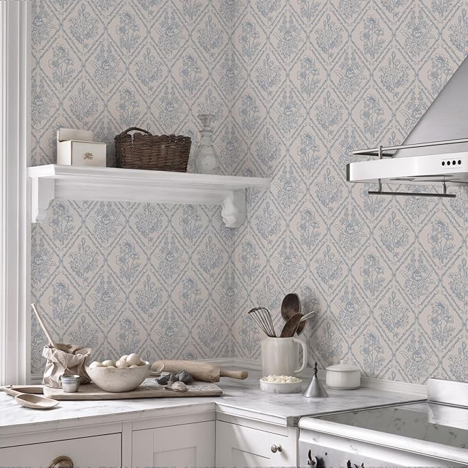 Toduso Peel and Stick Wallpaper Vintage Wall Paper Boho Contact Paper Blue