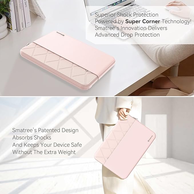Smatree Laptop Sleeve for 14 inch MSI Gaming Laptops Stealth 14 AI Studio A1V, MSI Protective Laptop Case with Accessory Pocket, YKK Zipper, Patented Super-Corner Design, Pink (E424P)