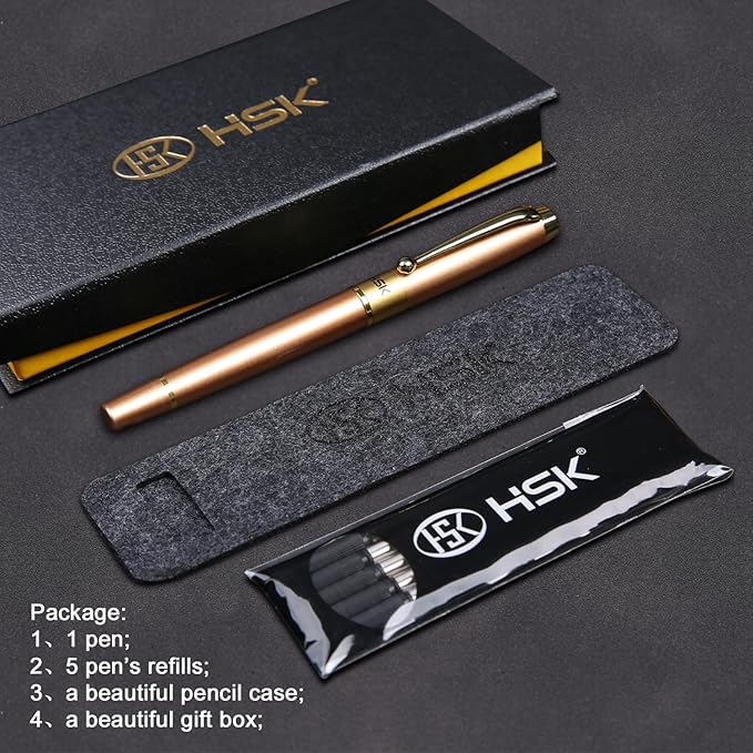 HSK Ballpoint Pens Luxury gift Pen Black Refill Line width 0.5mm,Best Ball Pen Gift Set for Men & Women Professional Executive,Office,Nice Pens Classy Gift Box (Rose gold)