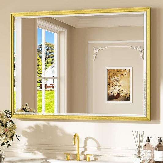 Keonjinn Gold Bathroom Mirror 40" x 30", Tempered Glass