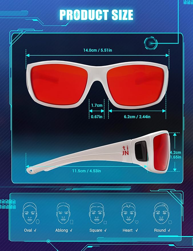 TIJN Sonia Sleep Glasses for Blue & Green Light Blocking,Red Lens with Dual AR Coating,Wraparound Frame for Gaming Screen