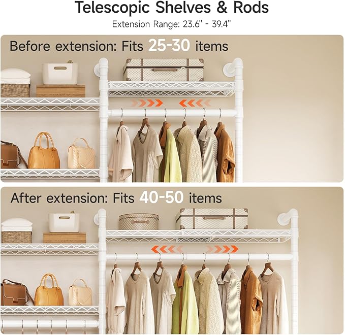 ONBRILL H3 Plus Expandable Wall Mounted Closet System, 5.7FT-8.2FT Closet