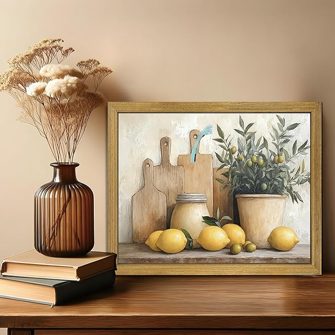 Wood Framed Vintage Kitchen Wall Art, Rustic Farmhouse Artwork Canvas Posters