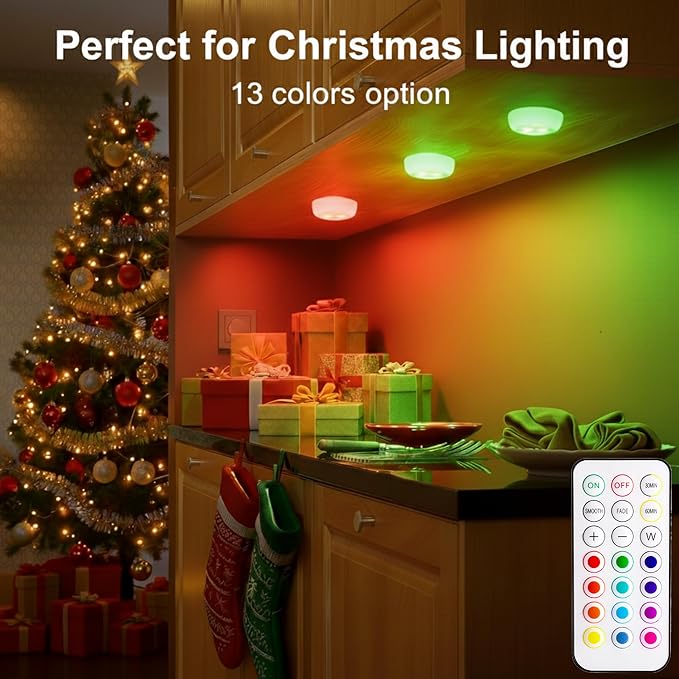 BLS LED Puck Lights with Remote Control, Wireless Under Cabinet & Closet