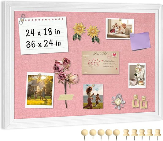 Large Pink Cork Board with Linen, Picture Display Vision Board Corkboards