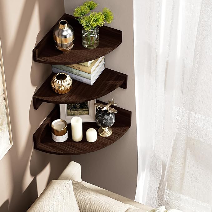 Alsonerbay Corner Shelf Wall Mount, Rustic Wood Shelves