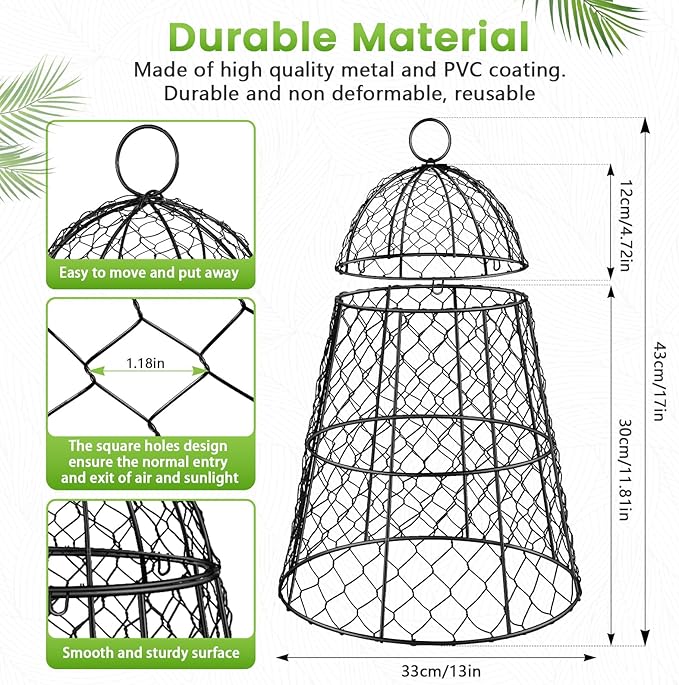 8 Pcs Garden Cloches for Plants, Metal Extra Large Chicken Wire Cloche Plant Covers, Garden Netting Plant Protectors from Animals to Keep Squirrel, Rabbit, Chicken and Bird Out 17" H x 13" D Black