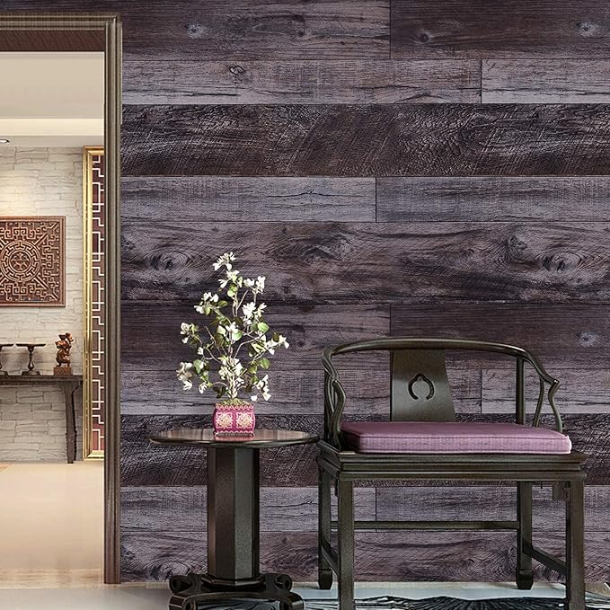 WENMER 17.71" x 118.1" Grey Wood Peel and Stick Shiplap Self-Adhesive Wallpaper