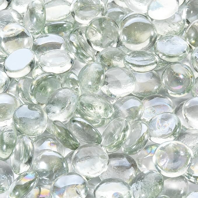 10 Pounds Firepit Glass, 3/4 Inch Glass Beads, Rocks for Fire Pit Table, Fireplace and Fire Bowl, Crystal Luster