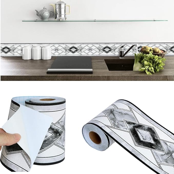 HyFanStr 4"x196" Waterproof Wallpaper Border 3D Embossed Floral Wall Border
