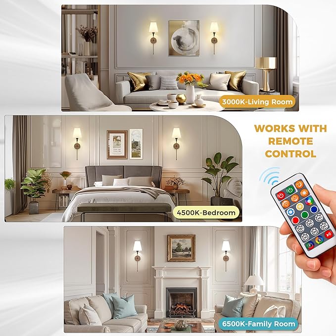 DORESshop Battery Operated Wall Sconce Set of 2, Wireless Wall Light Easy to