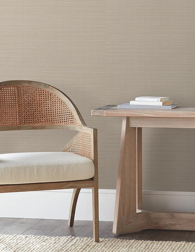 York Wallcoverings Natural Sisal Warm Grey Peel and Stick Grasscloth Wallpaper