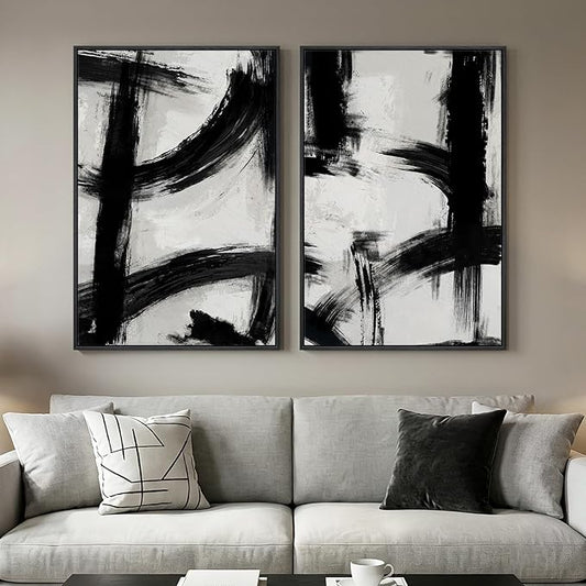 Framed Black and White Abstract Wall Art Set of 2