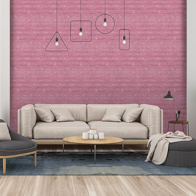 11PCS 3D Wall Panels Peel and Stick Faux Brick Wallpaper Pink Self Adhesive