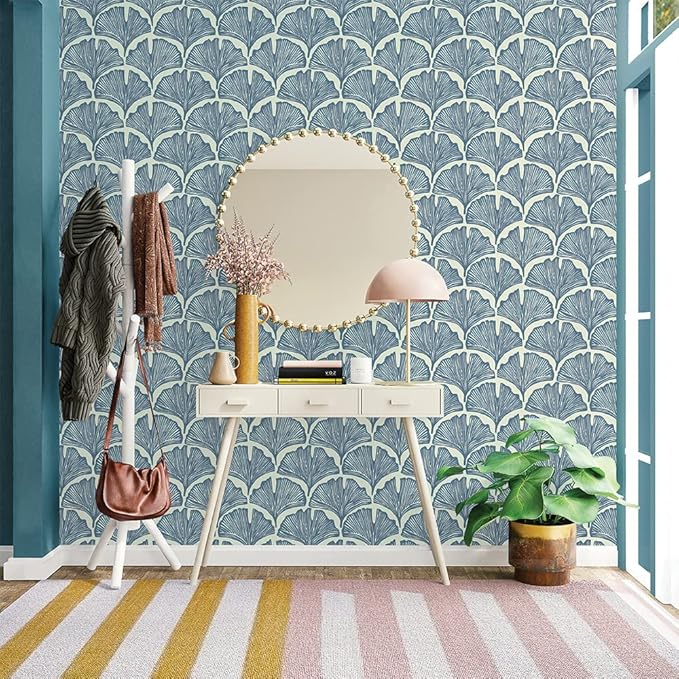 Tempaper x Novogratz Waverly Blue Feather Palm Removable Peel and Stick