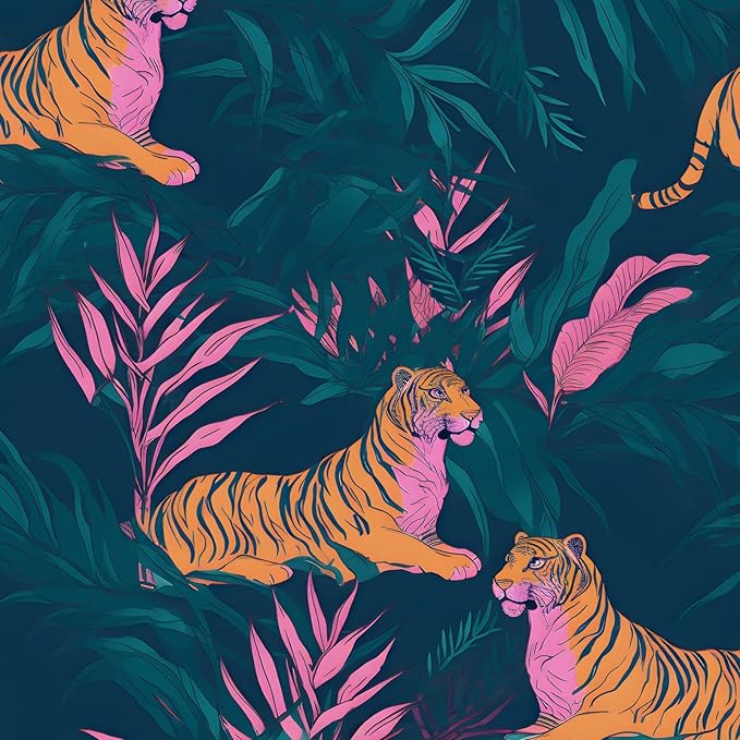 BOKEBEVE Extra Long Wallpaper Peel and Stick Vintage Tropical Tiger Contact