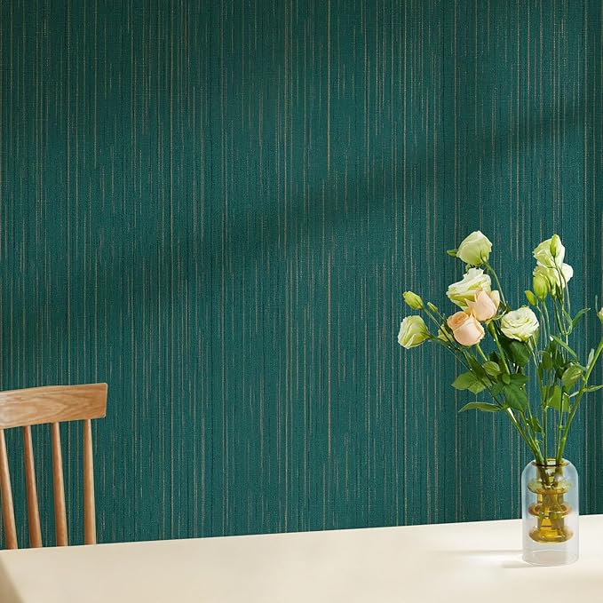 Teal Grasscloth Peel and Stick Wallpaper Texture Contact Paper 15.7" X 120"