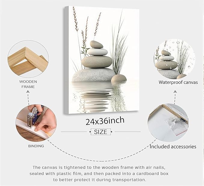 Zen Stone Canvas Wall Art Stacked Stones in Water Poster Print Tranquil Wild