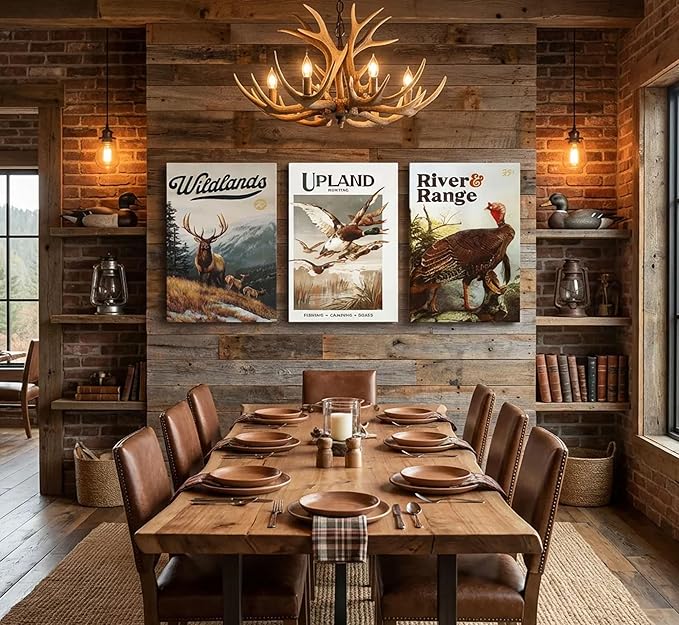 3Pcs Wild Animal Canvas Wall Art Hunting Outdoorsy Wall Decor Pictures Nature Wilderness Deer Wild Duckturkey Posters Prints Gift for Hunter Dad for Living Room Bedroom Decoration Prepare to hang