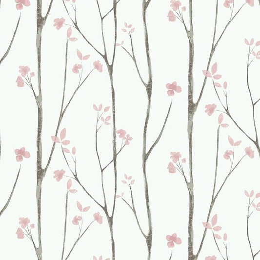 Timeet 197"x16" Floral Wallpaper Peel and Stick Wallpaper White and Pink