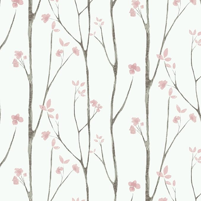 Timeet Floral Wallpaper White and Pink Wall Paper Peel and Stick Modern Contact