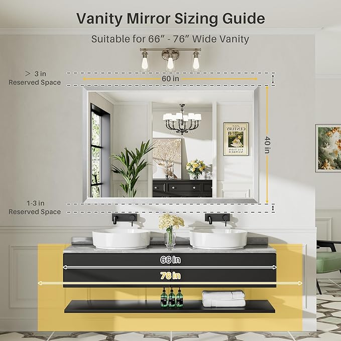 60x40 Inch Brushed Silver Bathroom Mirror