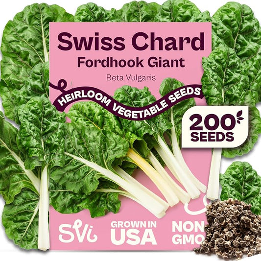 SVI 200 Fordhook Giant Chard Seeds (Beta Vulgaris) - Swiss Chard, White Stem Leafy Greens, Mild Flavor, Heirloom Seed in Seed Packets - Vegetable Seeds for Home Garden, Containers and Outdoor Beds