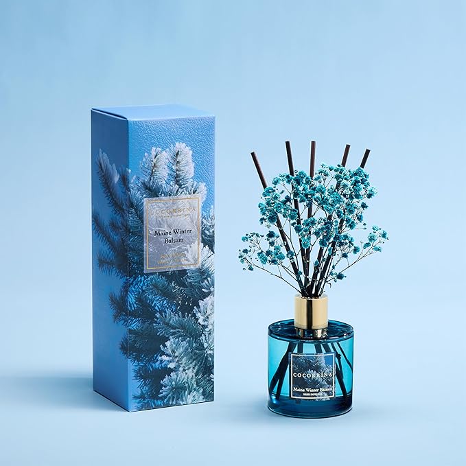 COCORRÍNA Reed Diffuser - Maine Winter Balsam Reed Diffuser Set with 8 Sticks & Preserved Baby's Breath, Reed Diffuser for Home Bathroom Shelf Decor