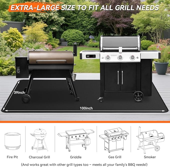 100x39 inches Extra-Large Under Grill Mats for Outdoor Grill, Double-Sided Fireproof Protective Mat, Oilproof Waterproof BBQ Fire Pit Fireplace Mat