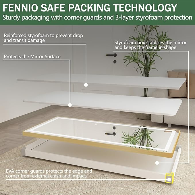 FENNIO Full Length Mirror with Lights, Free Standing Lighted Floor Mirror