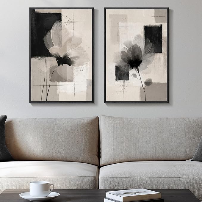 Framed Neutral Abstract Floral Wall Art