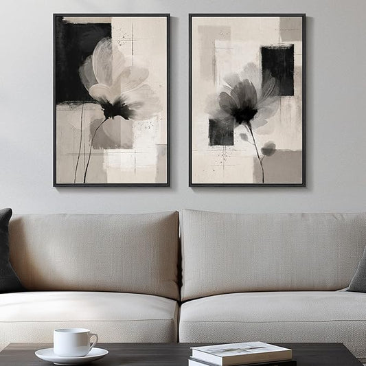 Framed Neutral Abstract Floral Wall Art