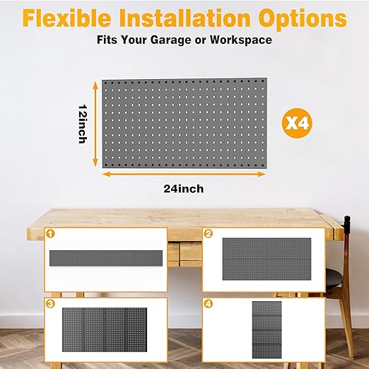 Pegboard Smith Metal Pegboard Panels 12" x 24", 4 Pack Black Wall Mounted Tool