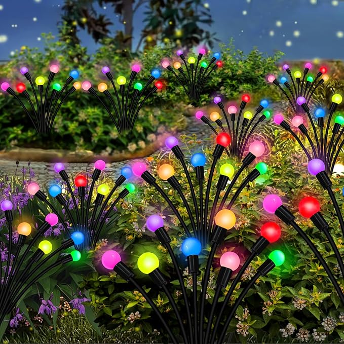 Solar Garden Lights Outdoor, 2 Pack 16 LED Solar Firefly Lights Waterproof, Sway by Wind, Swaying Light for Yard Patio Backyard Garden Planter Flower Bed Pathway Outdoor Decoration (Multicolor)