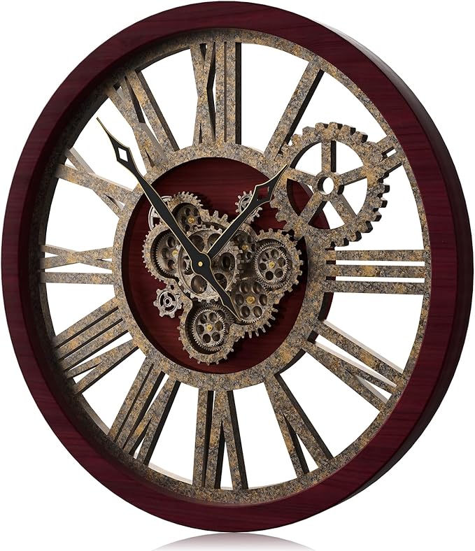 The B-Style Large Wall Clock 24 inch Moving Gear Wall Clock Oversized Vintage